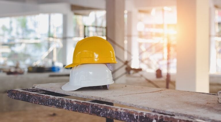 Hard hats on a construction site