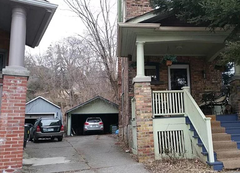 Brick porch piers and front steps on a Toronto house